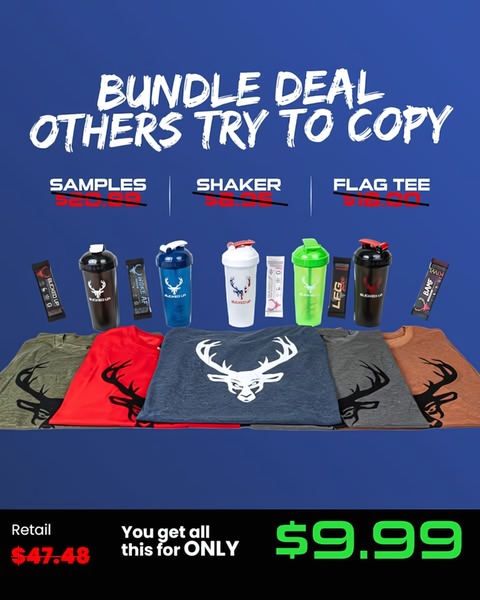 A performance-focused ad creative using a high-value bundle visual with strikethrough pricing to communicate an aggressive discount.